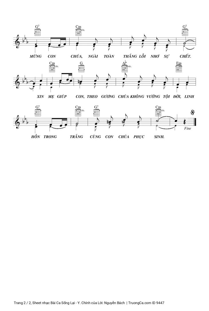 Page 2 of the piano sheet music PDF – Bài Ca Sống Lại - Y. Chính by Lời: Nguyễn Bách