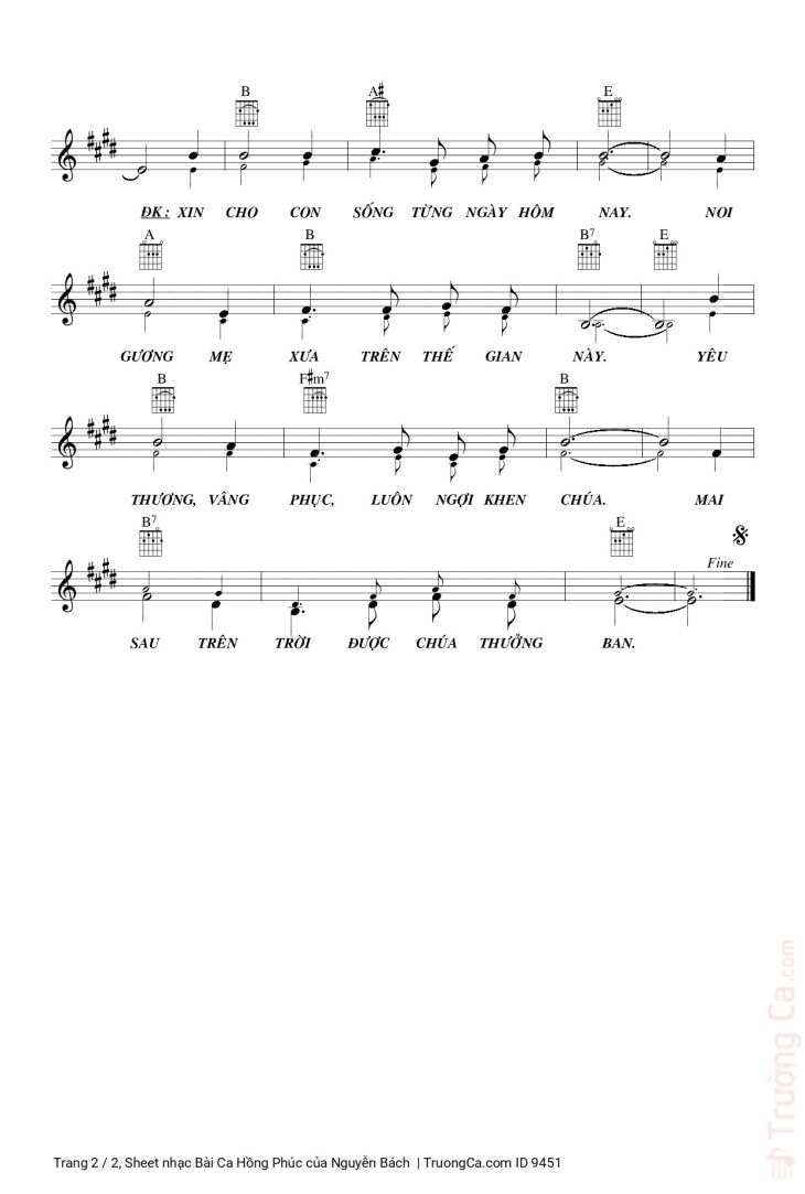 Page 2 of the piano sheet music PDF – Bài Ca Hồng Phúc by Nguyễn Bách