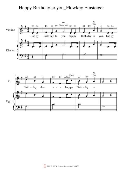 Sheet Music PDF for Happy Birthday sheet Violin đệm Piano