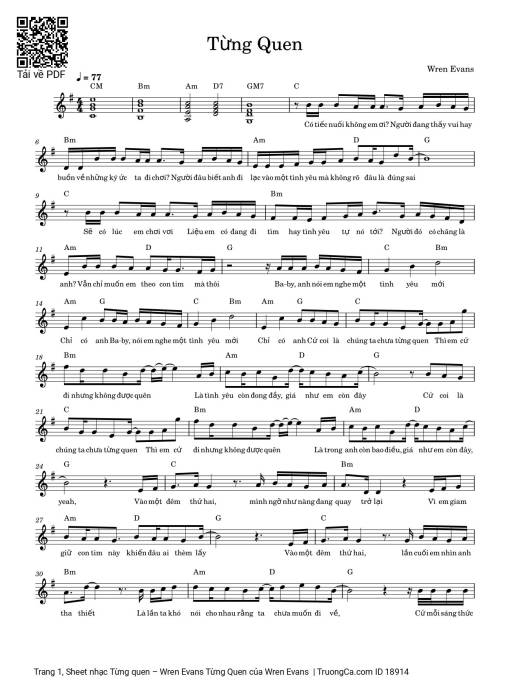Sheet Music PDF for Từng quen - Wren Evans