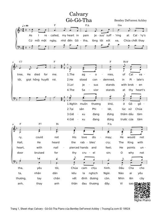 Sheet Music PDF for Calvary - Gô-Gô-Tha Piano