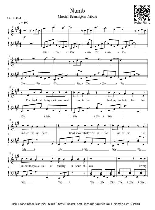 Linkin Park - Numb (Chester Tribute) Sheet Piano