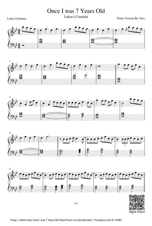 Sheet Music PDF for Once I was 7 Years Old Sheet Piano