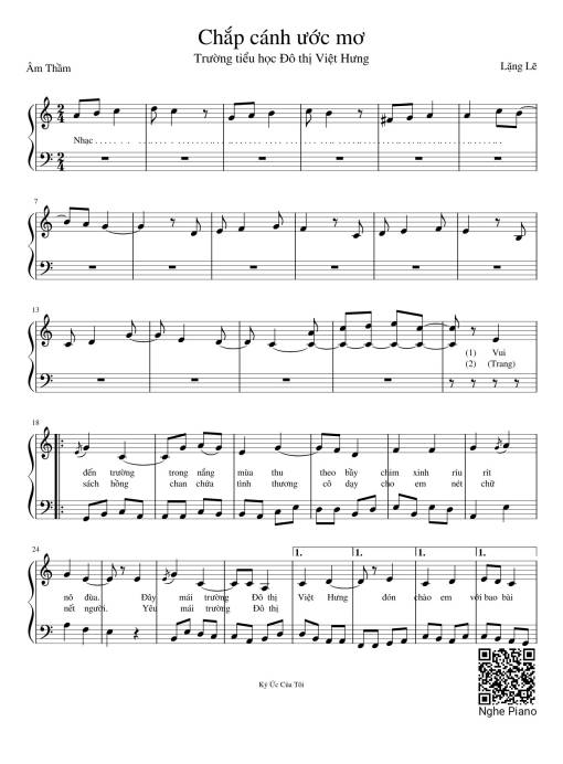 Sheet Music PDF for Chắp cánh ước mơ Sheet Piano