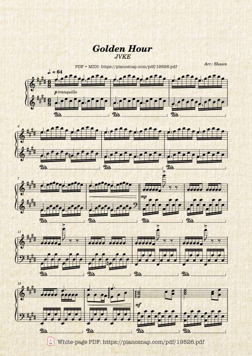 Golden Hour JVKE Sheet Piano