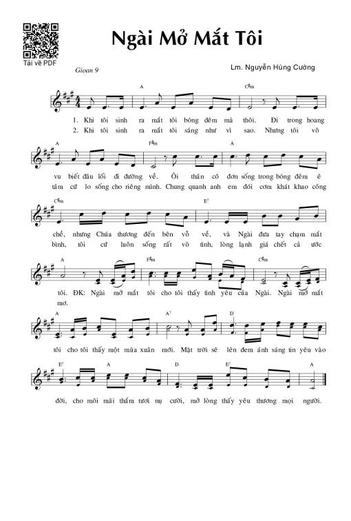 Sheet Music PDF for Ngài mở mắt tôi