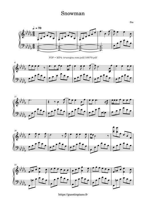 Sheet Music PDF for Snowman - Sia Sheet Piano