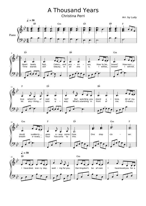 Sheet Music PDF for A Thousand Years Sheet Piano