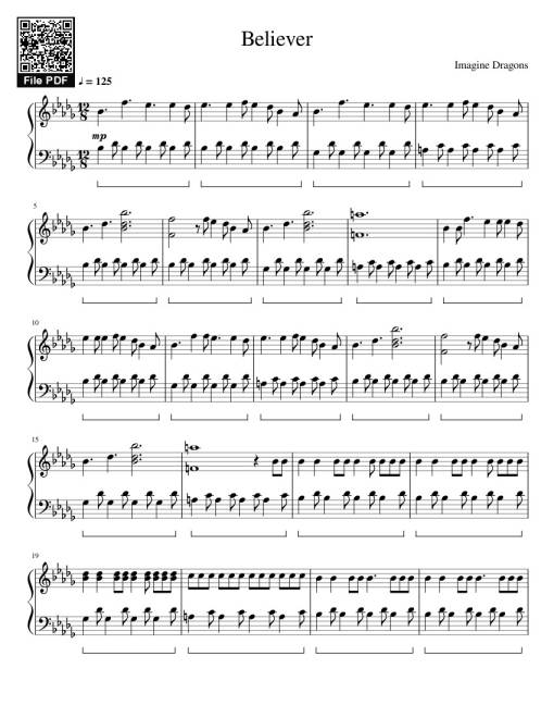 Sheet Music PDF for Believer - Imagine Dragons Sheet Piano