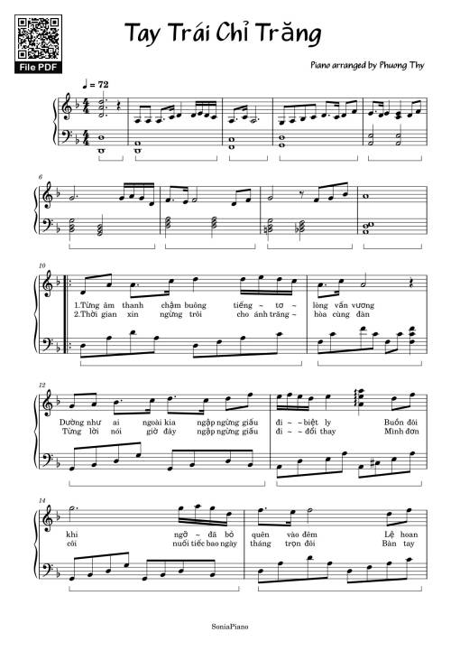 Sheet Music PDF for Tay Trái Chỉ Trăng Sheet Piano