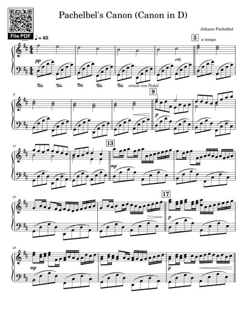 Sheet Music PDF for Pachelbel's Canon (Canon in D) Sheet Piano