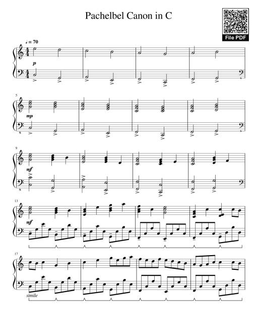 Sheet Music PDF for Pachelbel Canon in C Sheet Piano