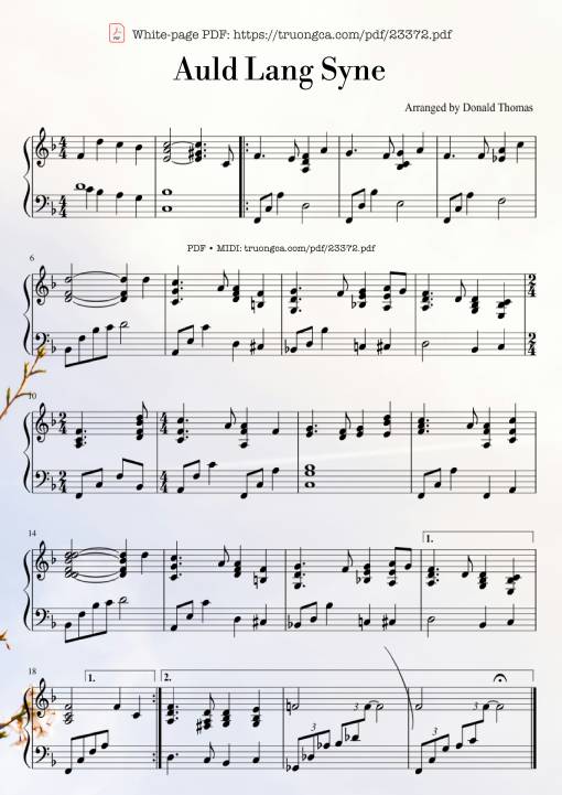 Sheet Music PDF for Auld Lang Syne Sheet Piano