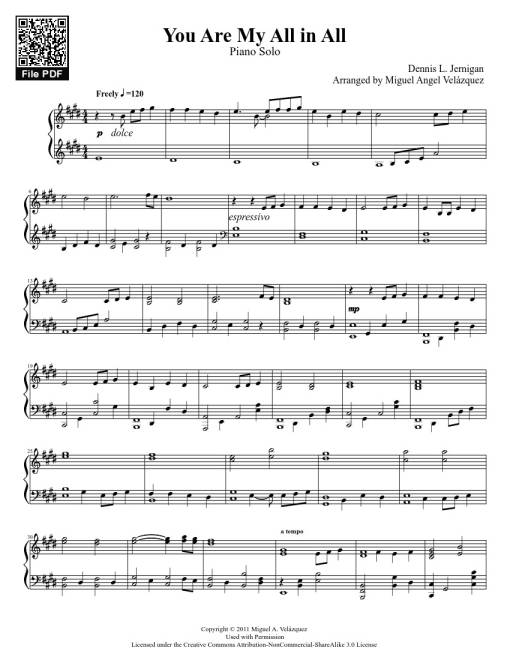 Sheet Music PDF for You Are My All in All Sheet Piano