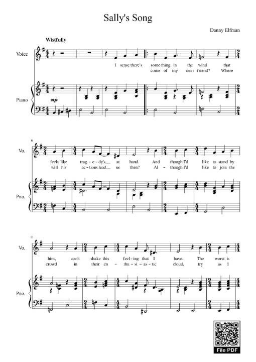 Sheet Music PDF for Sally's Song, The Nightmare Before Christmas Sheet Piano