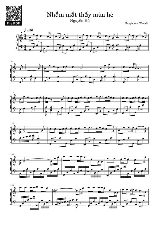 Sheet Music PDF for Nhắm mắt thấy mùa hè Sheet Piano
