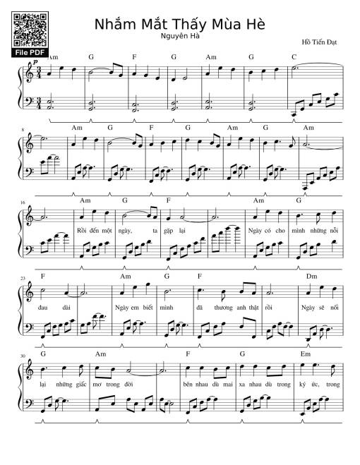 Sheet Music PDF for Nhắm Mắt Thấy Mùa Hè Sheet Piano