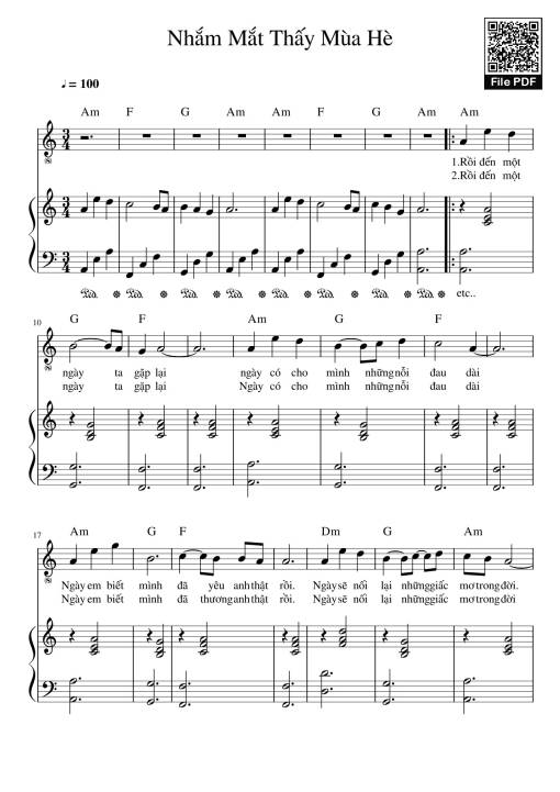 Sheet Music PDF for Nhắm Mắt Thấy Mùa Hè (đệm hát)