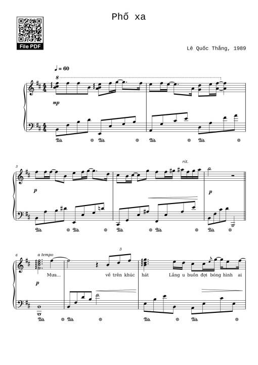 Sheet Music PDF for Phố xa Sheet Piano
