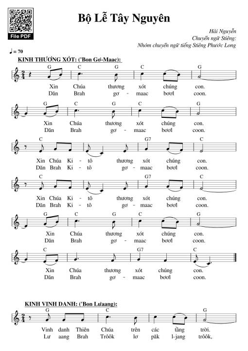 Sheet Music PDF for Bộ Lễ Tây Nguyên