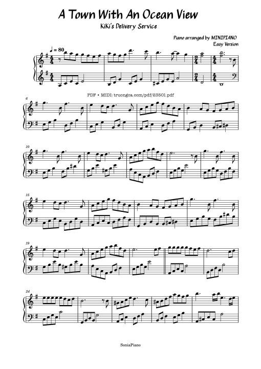 A Town With An Ocean View Piano (Easy)