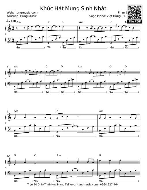 Sheet Music PDF for Khúc Hát Mừng Sinh Nhật Sheet Piano