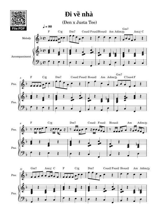 Sheet Music PDF for Đi về nhà Sheet Piano