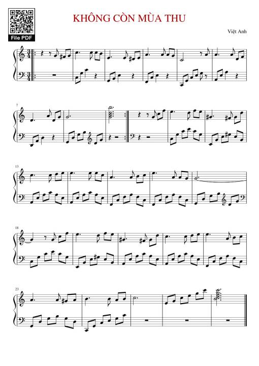 Sheet Music PDF for KHÔNG CÒN MÙA THU Sheet Piano