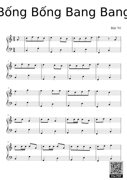 Sheet Music PDF for Bống Bống Bang Bang Sheet Piano