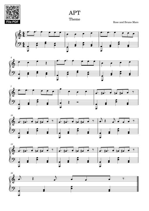 Sheet Music PDF for APT Rosé (BLACKPINK) Sheet Piano easy