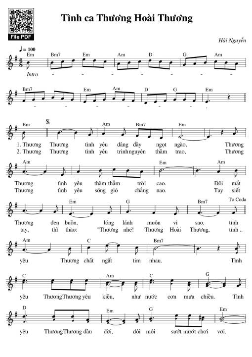 Sheet Music PDF for Tình ca Thương Hoài Thương