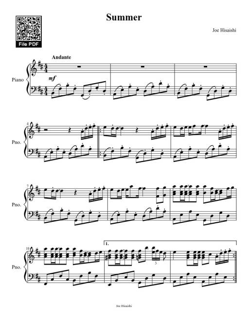 Sheet Music PDF for Summer (Joe Hisaishi) Sheet Piano