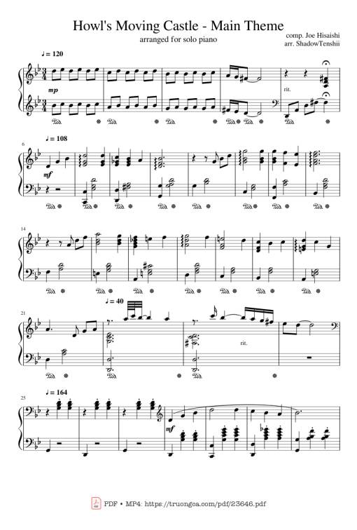 Howl's Moving Castle by Hisaishi - Main Theme Piano