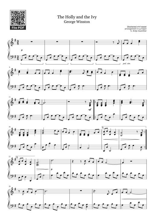 The Holly and the Ivy George Winston
 Sheet Piano