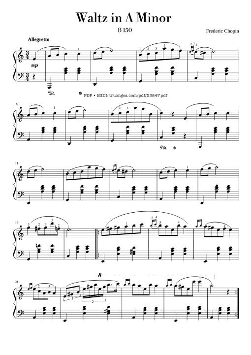 Sheet Music PDF for Waltz in A Minor (Chopin) Piano
