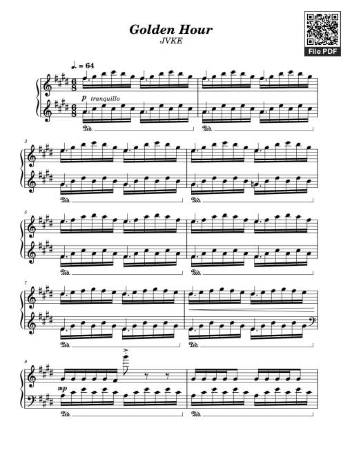 Sheet Music PDF for Golden Hour JVKE Sheet Piano