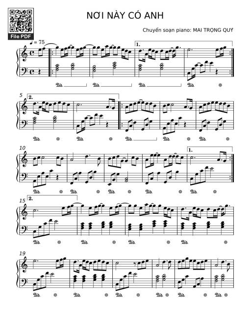 Sheet Music PDF for NƠI NÀY CÓ ANH Sheet Piano