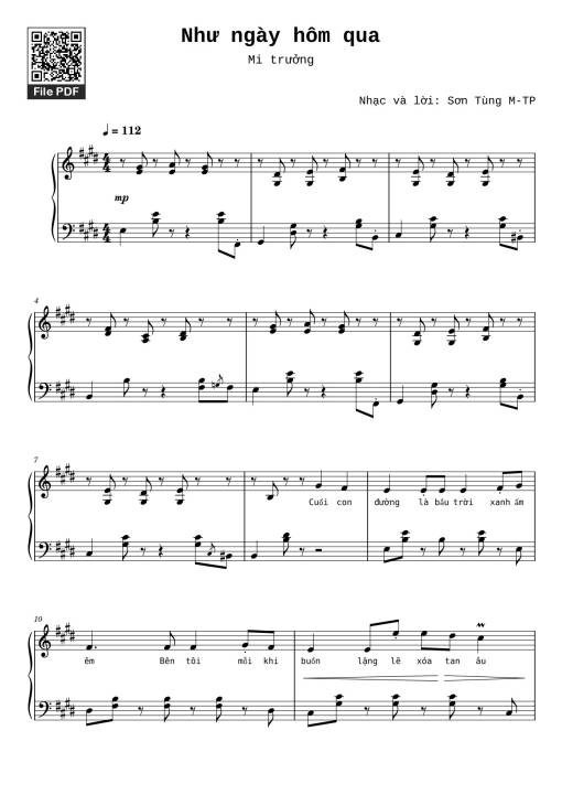 Sheet Music PDF for Như ngày hôm qua Sheet Piano