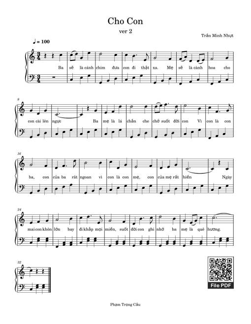 Sheet Music PDF for Cho Con Sheet Piano