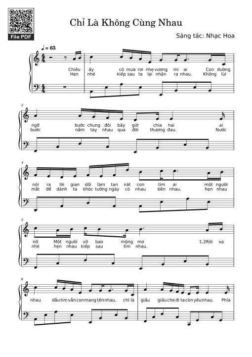 Sheet Music PDF for Chỉ Là Không Cùng Nhau Sheet Piano