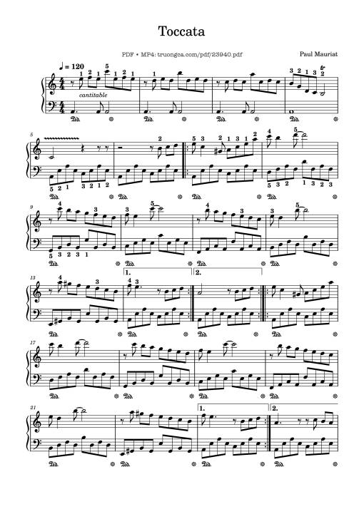 Sheet Music PDF for Toccata – Paul Mauriat Sheet Piano