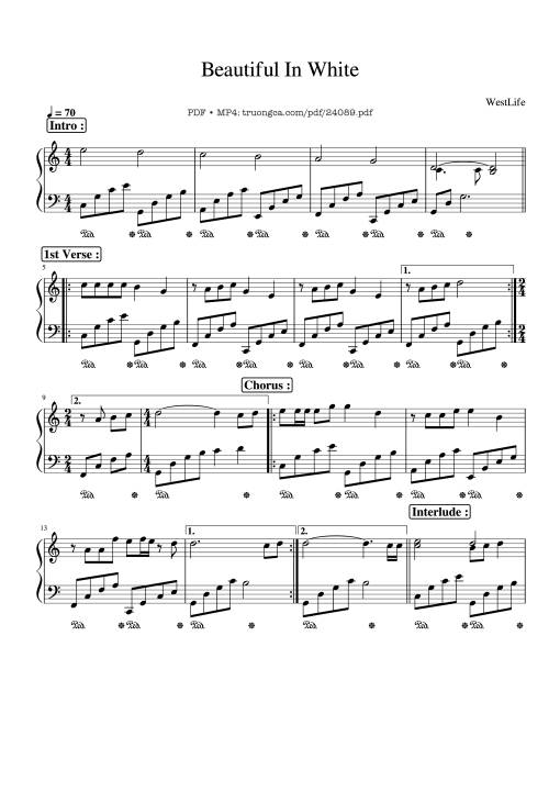 Sheet Music PDF for Beautiful In White Sheet Piano