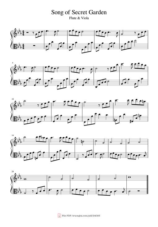 Sheet Music PDF for Song of Secret Garden (Flute & Viola)