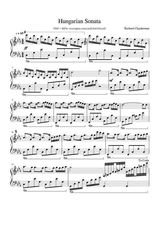 Sheet Music PDF for Hungarian Sonata Sheet Piano