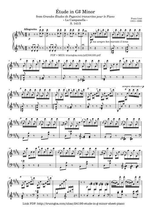 Sheet Music PDF for Étude S. 141/3 in G♯ Minor La Campanella Sheet Piano