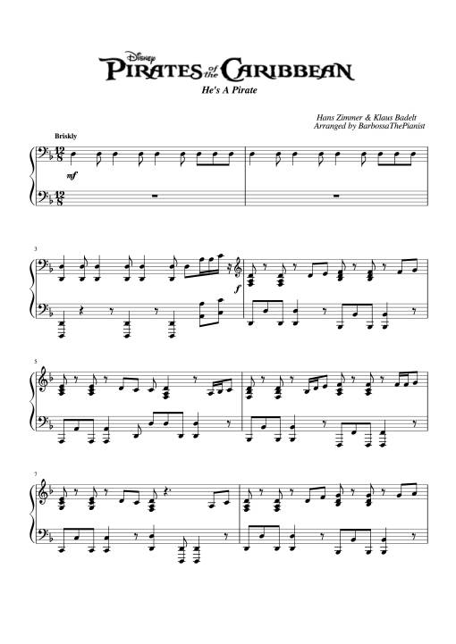 Sheet Music PDF for Pirates of the Caribbean Sheet Piano