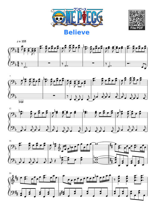 One Piece - Opening 2 - Believe Sheet Piano