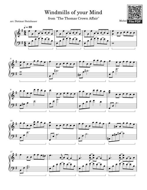 Sheet Music PDF for Windmills of your Mind Sheet Piano