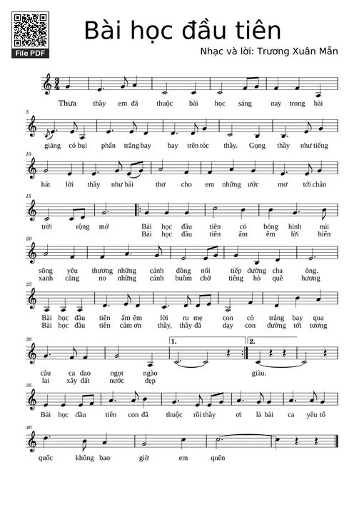 Sheet Music PDF for Bài học đầu tiên Sheet Piano
