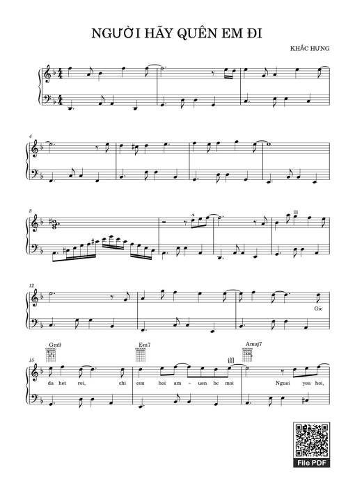 Sheet Music PDF for NGƯỜI HÃY QUÊN EM ĐI Sheet Piano Easy
